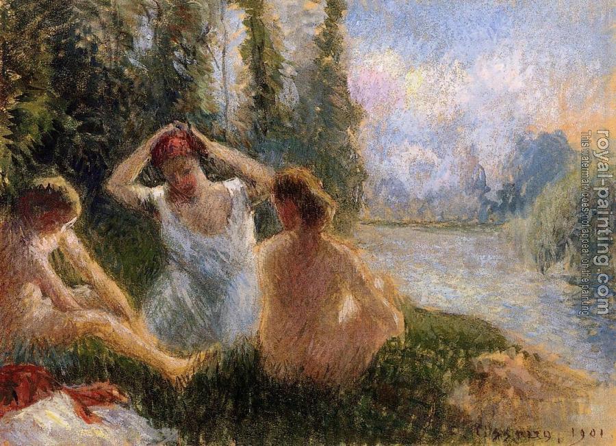 Camille Pissarro : Bathers Seated on the Banks of a River